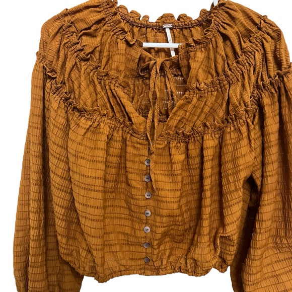 FREE PEOPLE HAILEY CROPPED LONG SLEEVE BLOUSE GLAZED GINGER MEDIUM - Picture 7 of 11